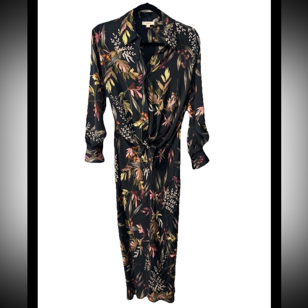Gorgeous! Elan Black Floral Maxi Dress Size Medium Tie At Waist Satiny Evening